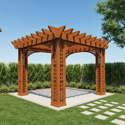Stylish pergola in backyard setting