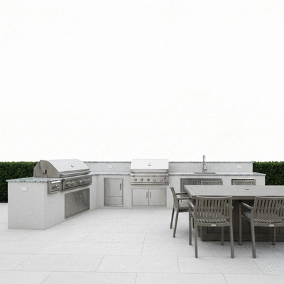 Elegant outdoor kitchen with dining area