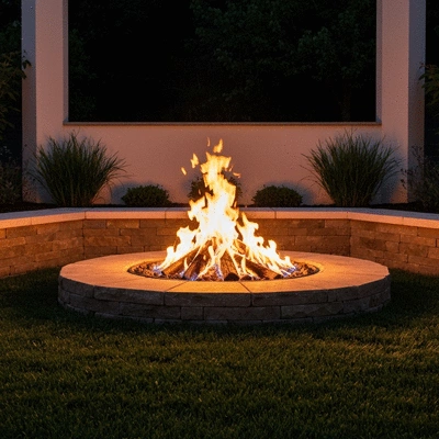 Fire pit in a backyard setting