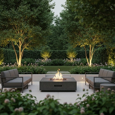 Stylish fire pit in a serene backyard