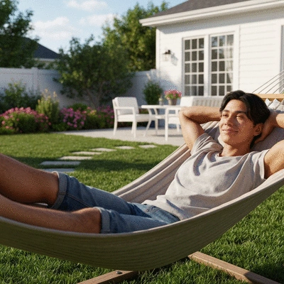 User enjoying backyard relaxation