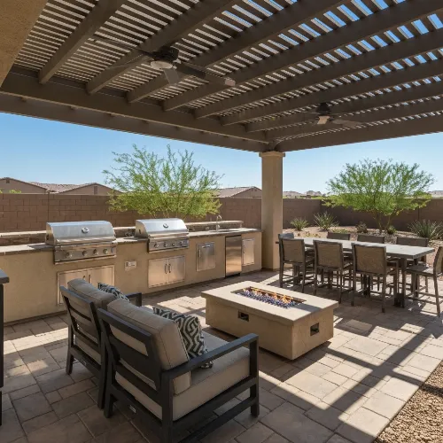 Luxurious Alfresco Patio with Outdoor Kitchen and Fire Pit